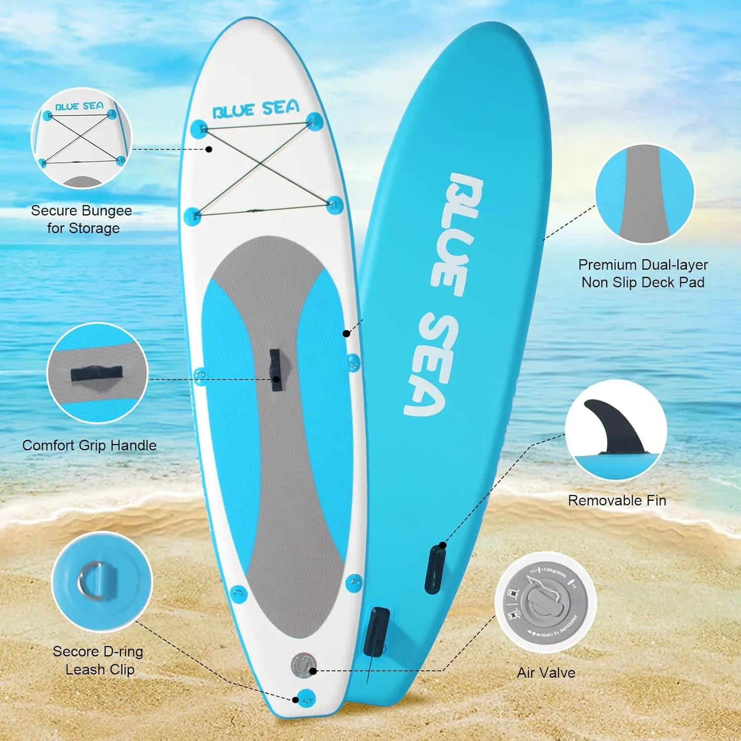 10' 11' Inflatable Stand up Paddle Board, Extra Wide SUP, with Premium Accessories, Hand Pump, Backpack, Unisex Adult, for Yoga Fishing Paddling