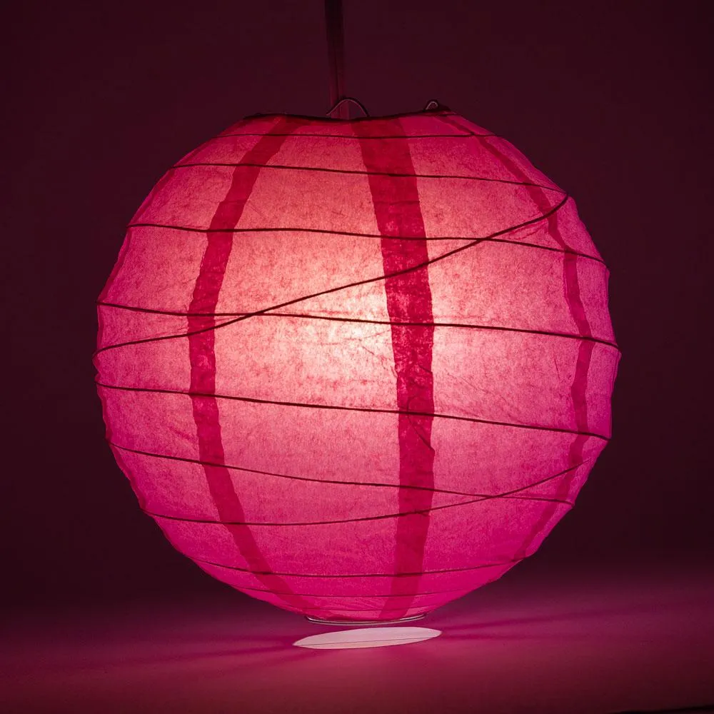 12" Fuchsia / Hot Pink Round Paper Lantern, Crisscross Ribbing, Chinese Hanging Wedding & Party Decoration