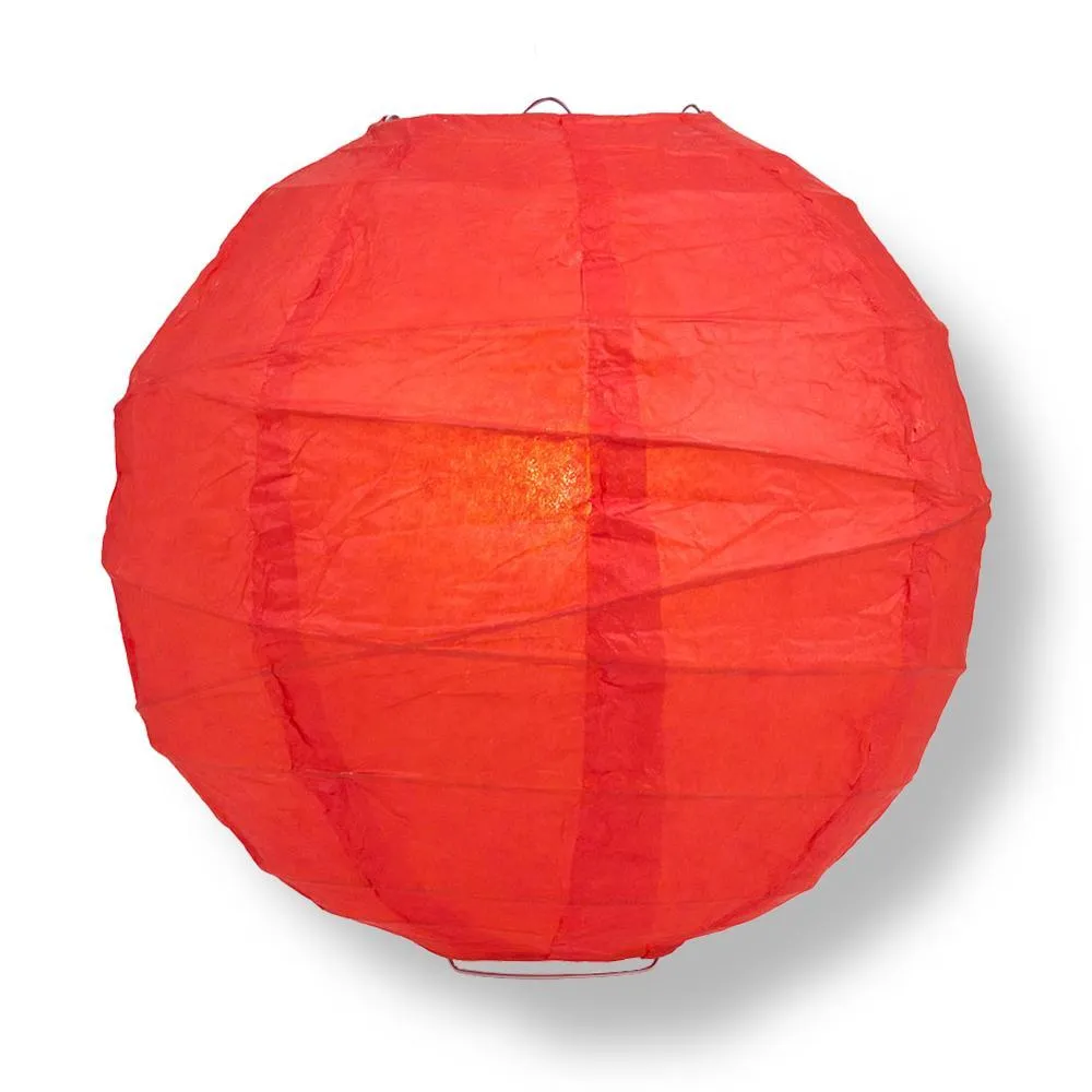 12" Red Round Paper Lantern, Crisscross Ribbing, Chinese Hanging Wedding & Party Decoration