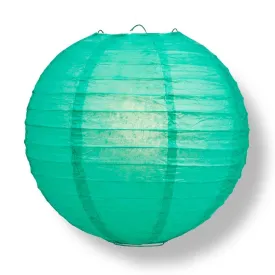 12" Teal Green Round Paper Lantern, Parallel Ribbing, Chinese Hanging Wedding & Party Decoration