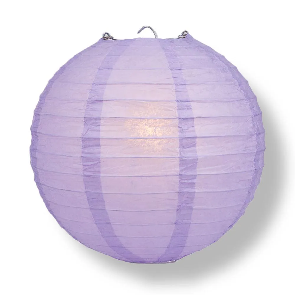 20" Lavender Round Paper Lantern, Parallel Ribbing, Chinese Hanging Wedding & Party Decoration