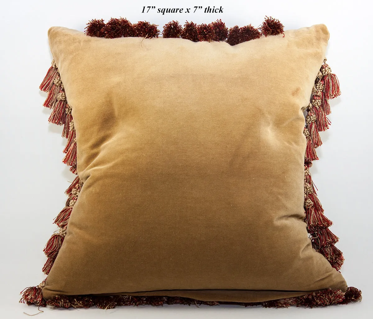 20th Century French Woven Tapestry Sofa Pillow #2, Figural, Like Aubusson, 17" Sq Plus Fringe