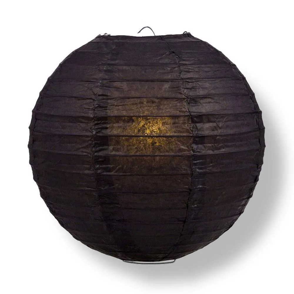 24" Black Round Paper Lantern, Even Ribbing, Chinese Hanging Wedding & Party Decoration