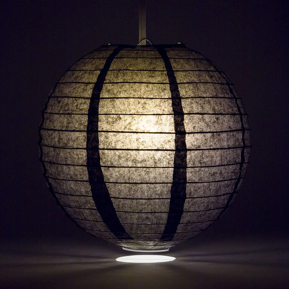 24" Black Round Paper Lantern, Even Ribbing, Chinese Hanging Wedding & Party Decoration