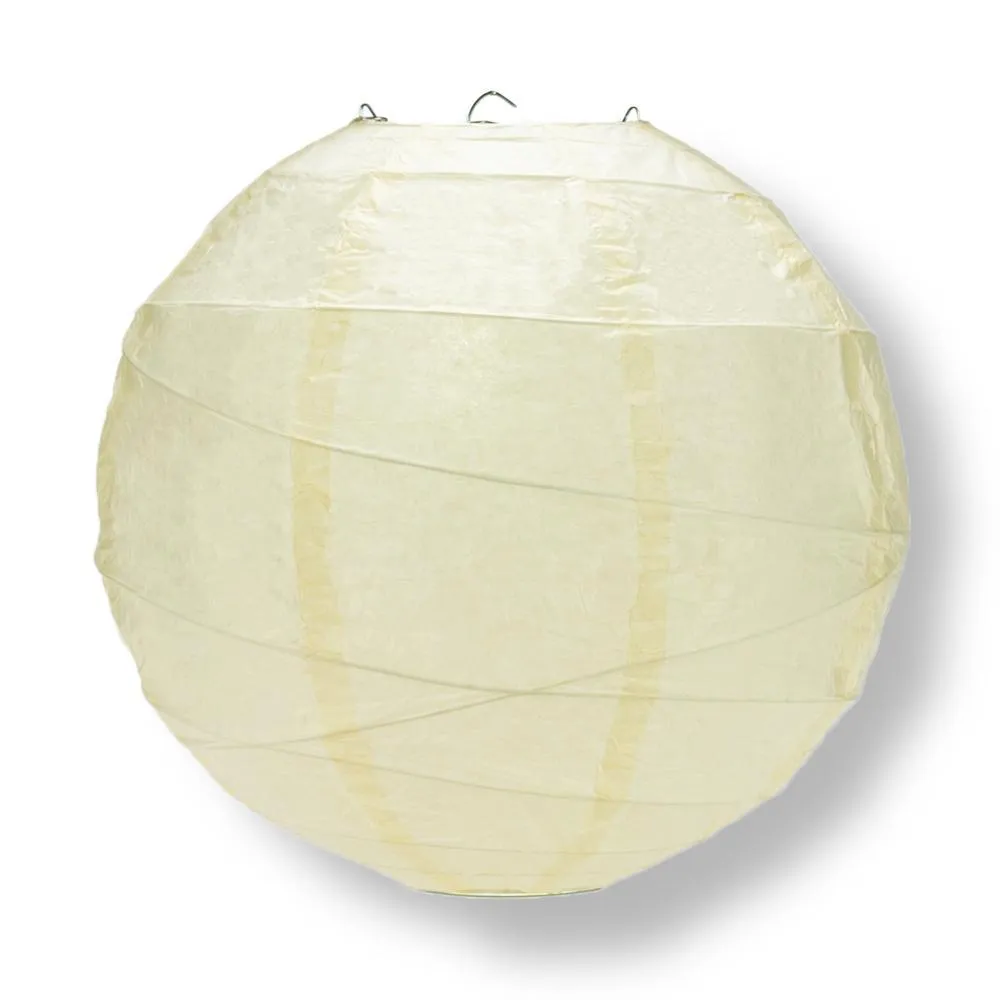 24" Ivory Round Paper Lantern, Crisscross Ribbing, Chinese Hanging Wedding & Party Decoration