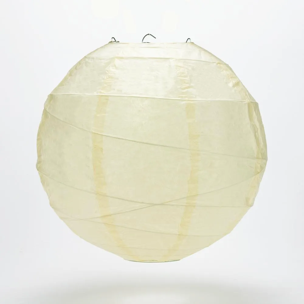 24" Ivory Round Paper Lantern, Crisscross Ribbing, Chinese Hanging Wedding & Party Decoration