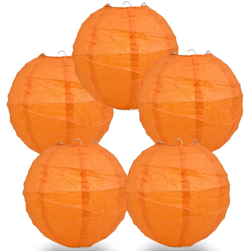 5-Pack 16 Inch Persimmon Orange Free-Style Ribbing Round Paper Lantern