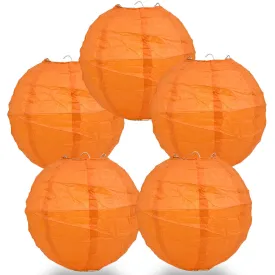 5-Pack 16 Inch Persimmon Orange Free-Style Ribbing Round Paper Lantern
