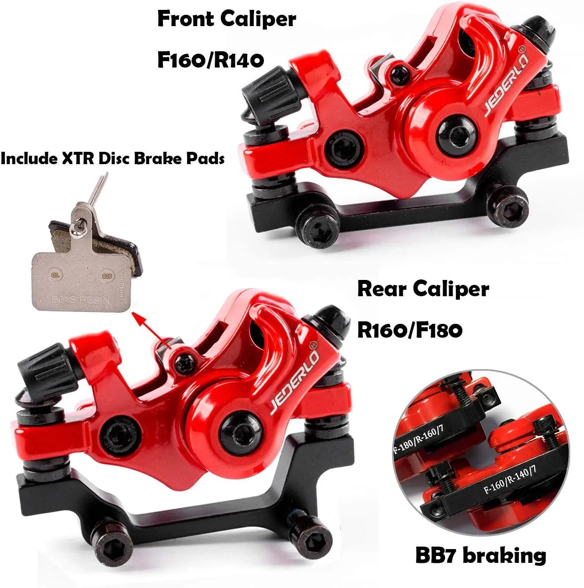 Bike Disc Brake Kit, Including Front and Rear Caliper, 160mm Rotor, Mechanic Tool-Free Pad Adjuster for Mountain Bike, Road Bike, Fixed Gear Bike, MTB, BMX