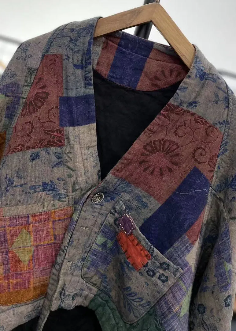 Boho Purple Asymmetrical Patchwork Fine Cotton Filled Coats Winter ML2579