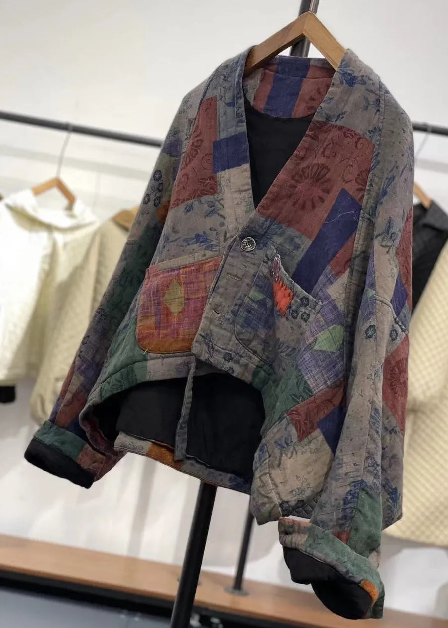 Boho Purple Asymmetrical Patchwork Fine Cotton Filled Coats Winter ML2579