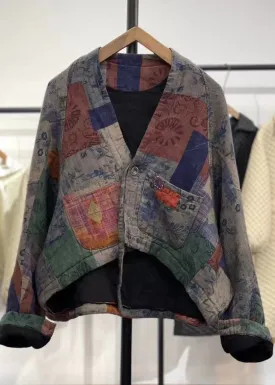 Boho Purple Asymmetrical Patchwork Fine Cotton Filled Coats Winter ML2579