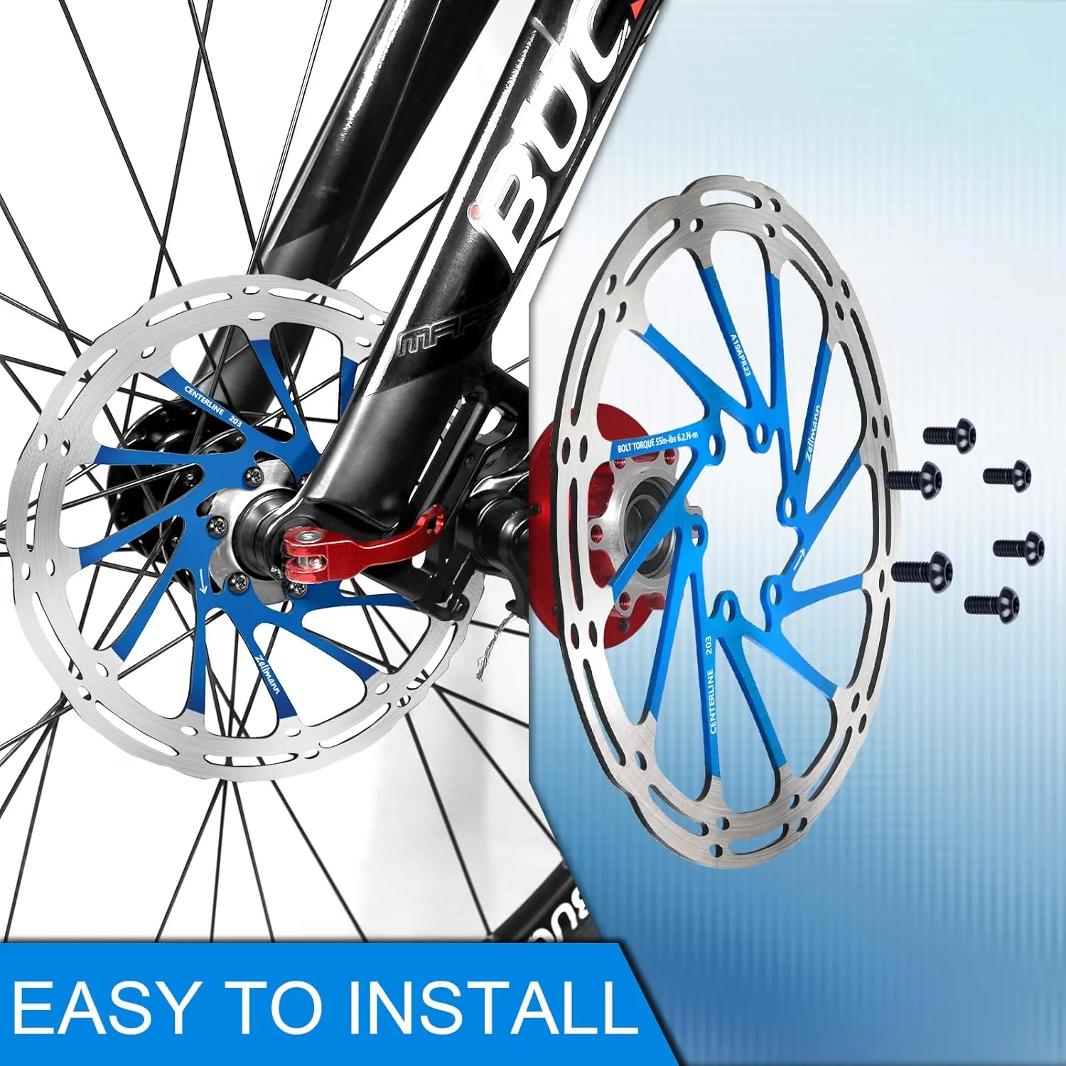 BUCKLOS Centerline 2PC Bike Brake Rotors 140mm 160mm 180mm 203mm, MTB Stainless Steel Bicycle Disc Rotors with 12 Bolts for Mountain Road Bike/Ebike/BMX