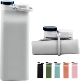 Collapsible Water Bottle BPA Free - 20 oz Foldable Water Bottle for Travel Sports Bottles with Triple Leak Proof Lightweight (Grey)