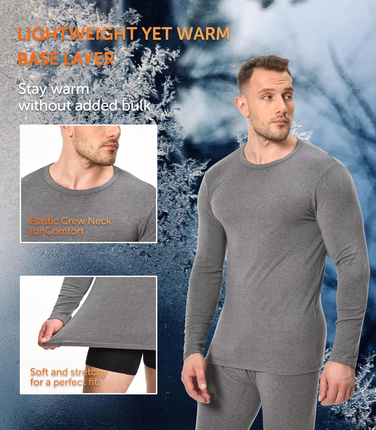 Comfneat Men's Thermal Long Sleeve Undershirts Lightweight Soft Base Layer Crew Neck