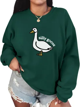 Cute Silly Goose Sweatshirt for Women Teen Girls Duck Letter Graphic Crewneck Long Sleeve Shirt Hoodie Pullover Tops
