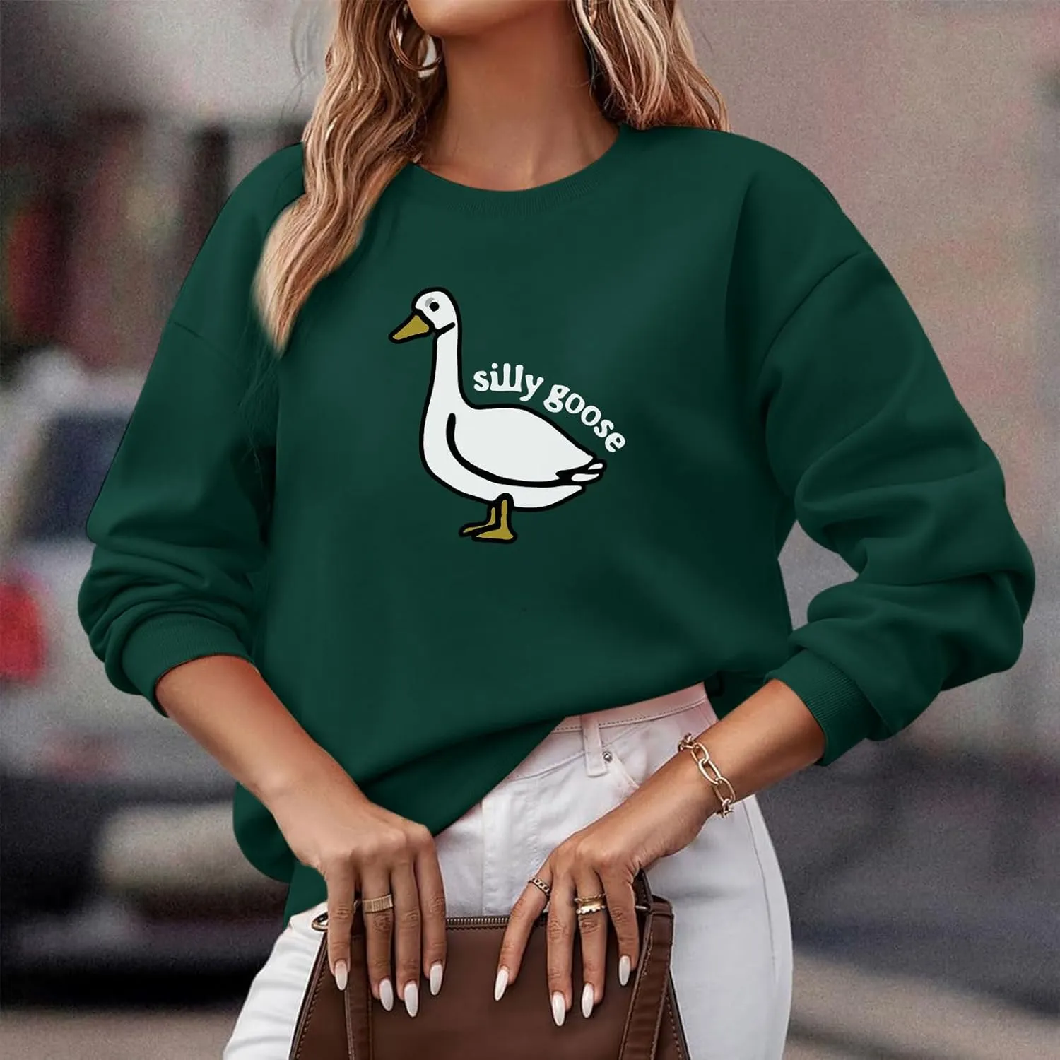 Cute Silly Goose Sweatshirt for Women Teen Girls Duck Letter Graphic Crewneck Long Sleeve Shirt Hoodie Pullover Tops