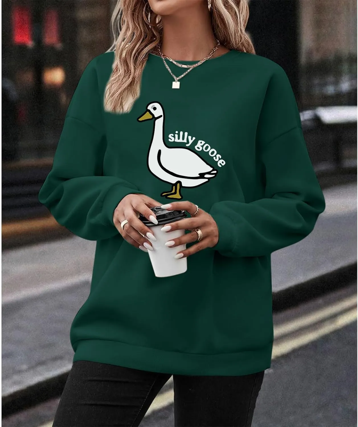 Cute Silly Goose Sweatshirt for Women Teen Girls Duck Letter Graphic Crewneck Long Sleeve Shirt Hoodie Pullover Tops