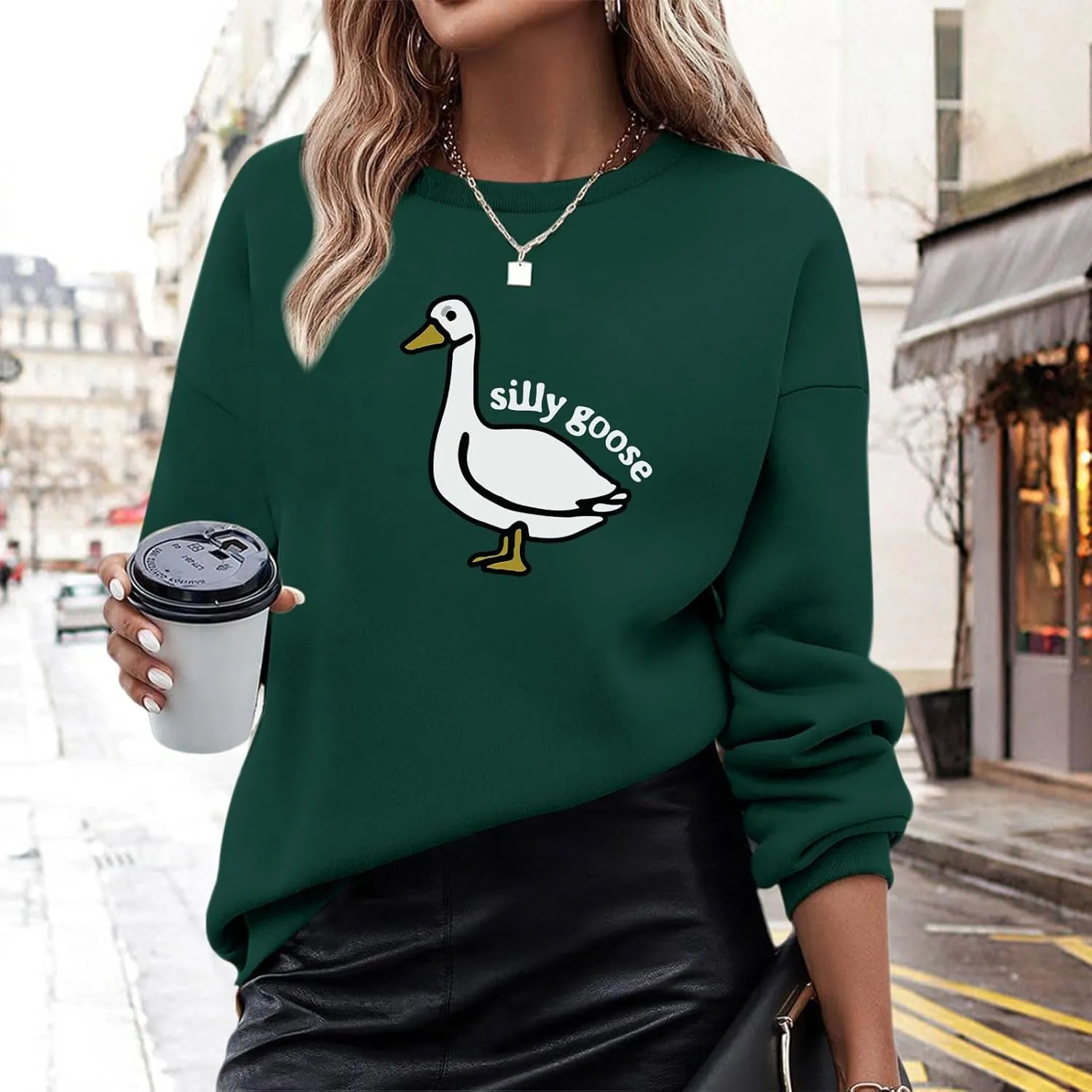 Cute Silly Goose Sweatshirt for Women Teen Girls Duck Letter Graphic Crewneck Long Sleeve Shirt Hoodie Pullover Tops