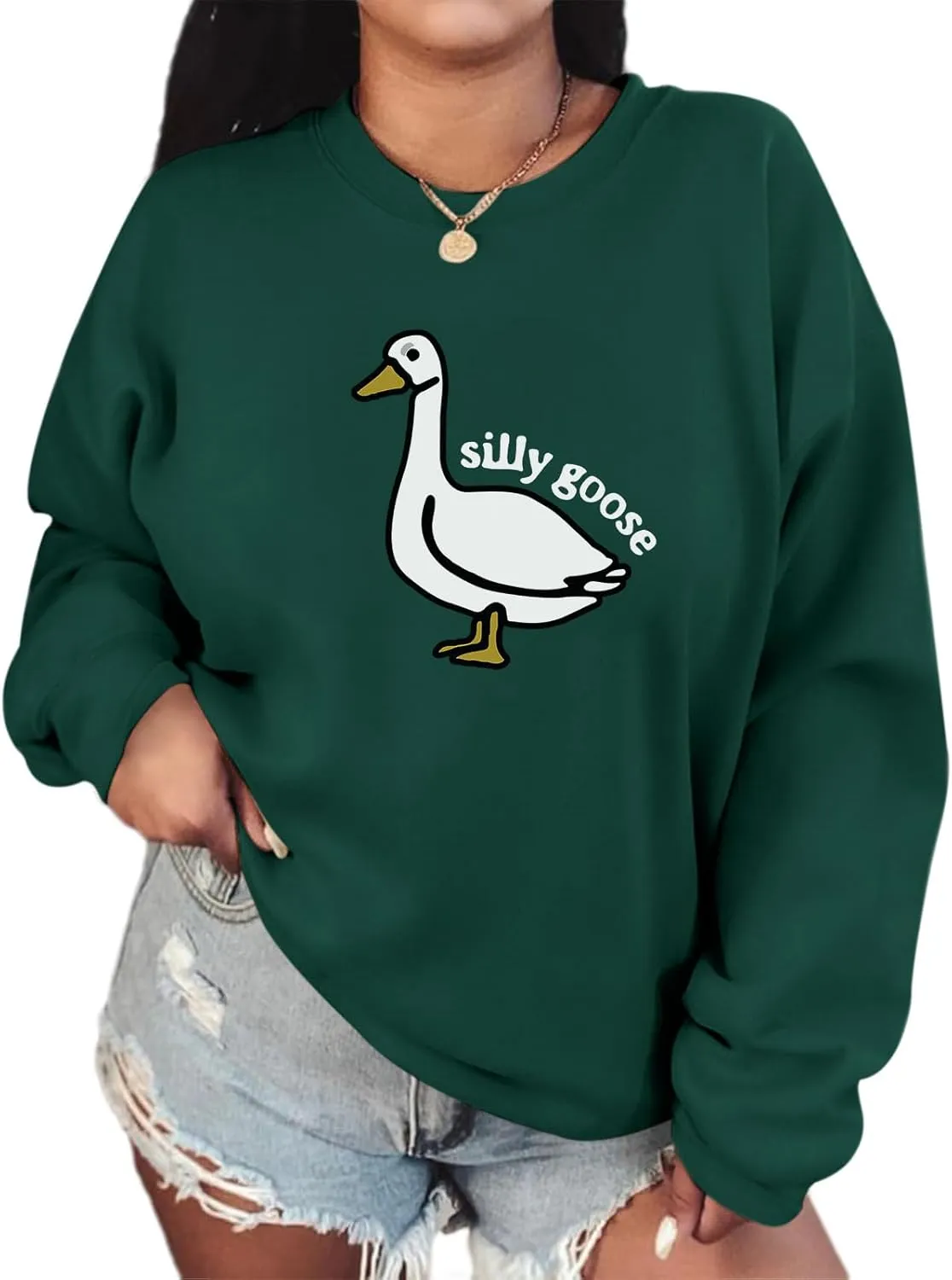 Cute Silly Goose Sweatshirt for Women Teen Girls Duck Letter Graphic Crewneck Long Sleeve Shirt Hoodie Pullover Tops