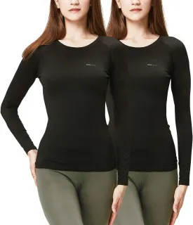 DEVOPS Women's 2 Pack Thermal Long Sleeve Shirts Compression Baselayer Tops