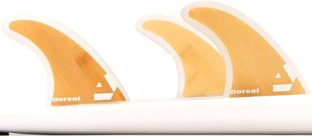 DORSAL Surfboard Fins Thruster 3 Set FCS Compatible Bamboo Medium Fiberglass with Bamboo Hexcore