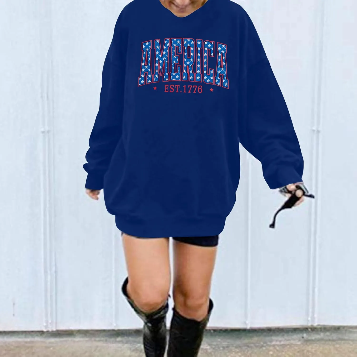 DUTUT American Oversized Sweatshirt Women USA Shirt Patriotic TShirt Casual Long Sleeve Pullover 4th of July Tee Tops