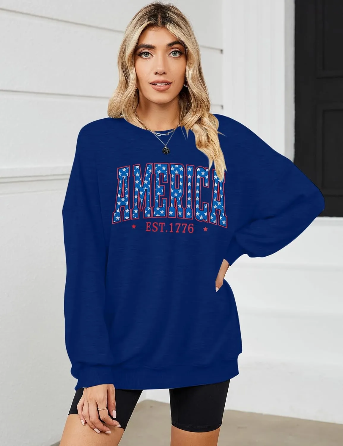 DUTUT American Oversized Sweatshirt Women USA Shirt Patriotic TShirt Casual Long Sleeve Pullover 4th of July Tee Tops