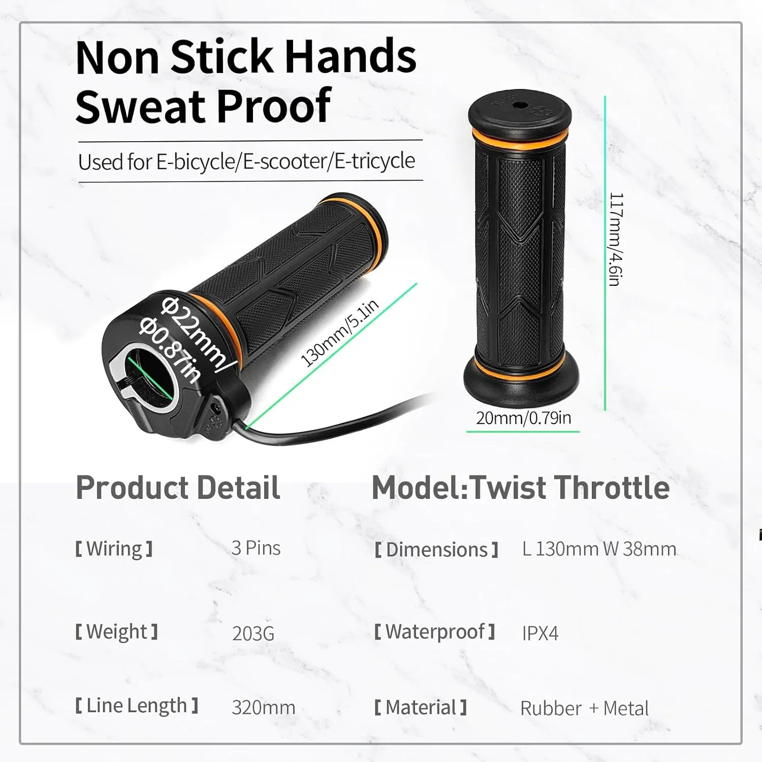 Electric Bike 20X Full Half Twist Throttle Right Handle Throttle 3PIN Female Connector for BBS01 BBS02 BBSHD Mid Motor Electric Bicycle Accelerator