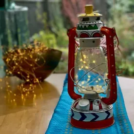 Fairy-Light Storm Lantern - Yellow & Orange Stripes