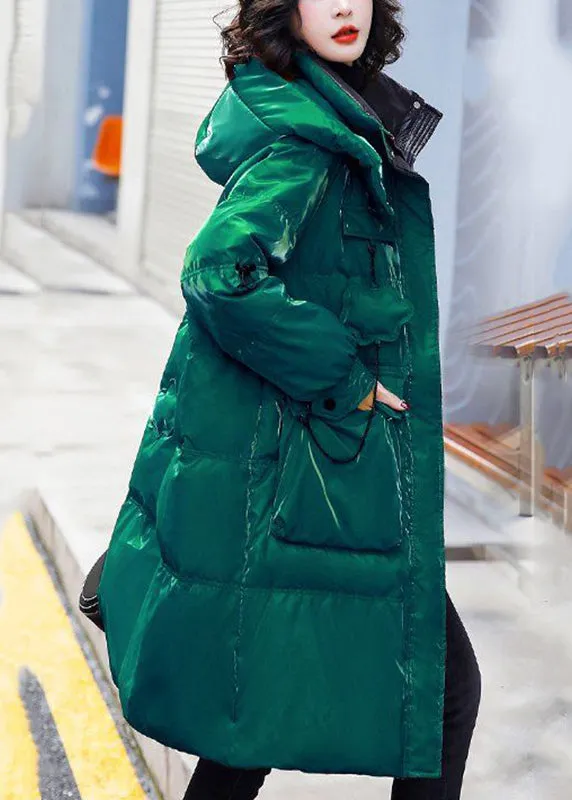 Fashion Red Stand Collar Zippered Patchwork Bright Hooded Long Fine Cotton Filled Coats Winter LY9907