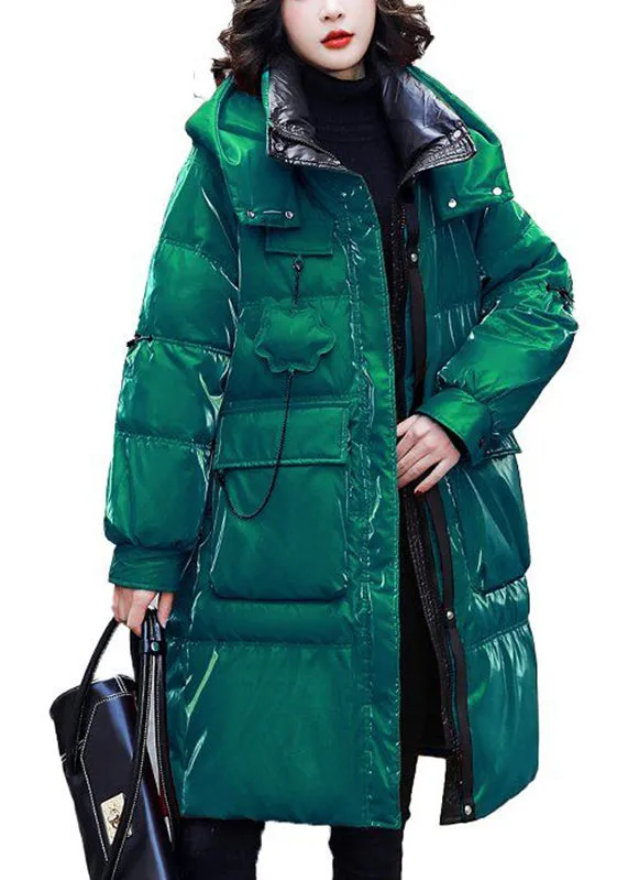 Fashion Red Stand Collar Zippered Patchwork Bright Hooded Long Fine Cotton Filled Coats Winter LY9907