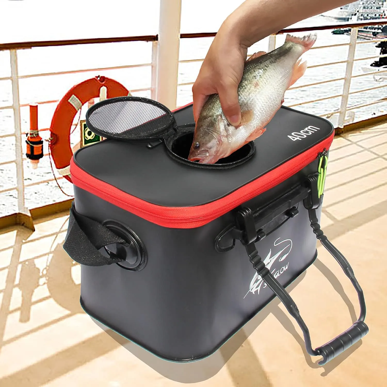 Fishing Bucket, 6Gallon/8Gallon/10Gallon Foldable Fish Bucket,Live Fish Container Multi-Functional Live Fish Bait Bucket,Outdoor Camping EVA Fishing Bag and Fish Protection Bucket