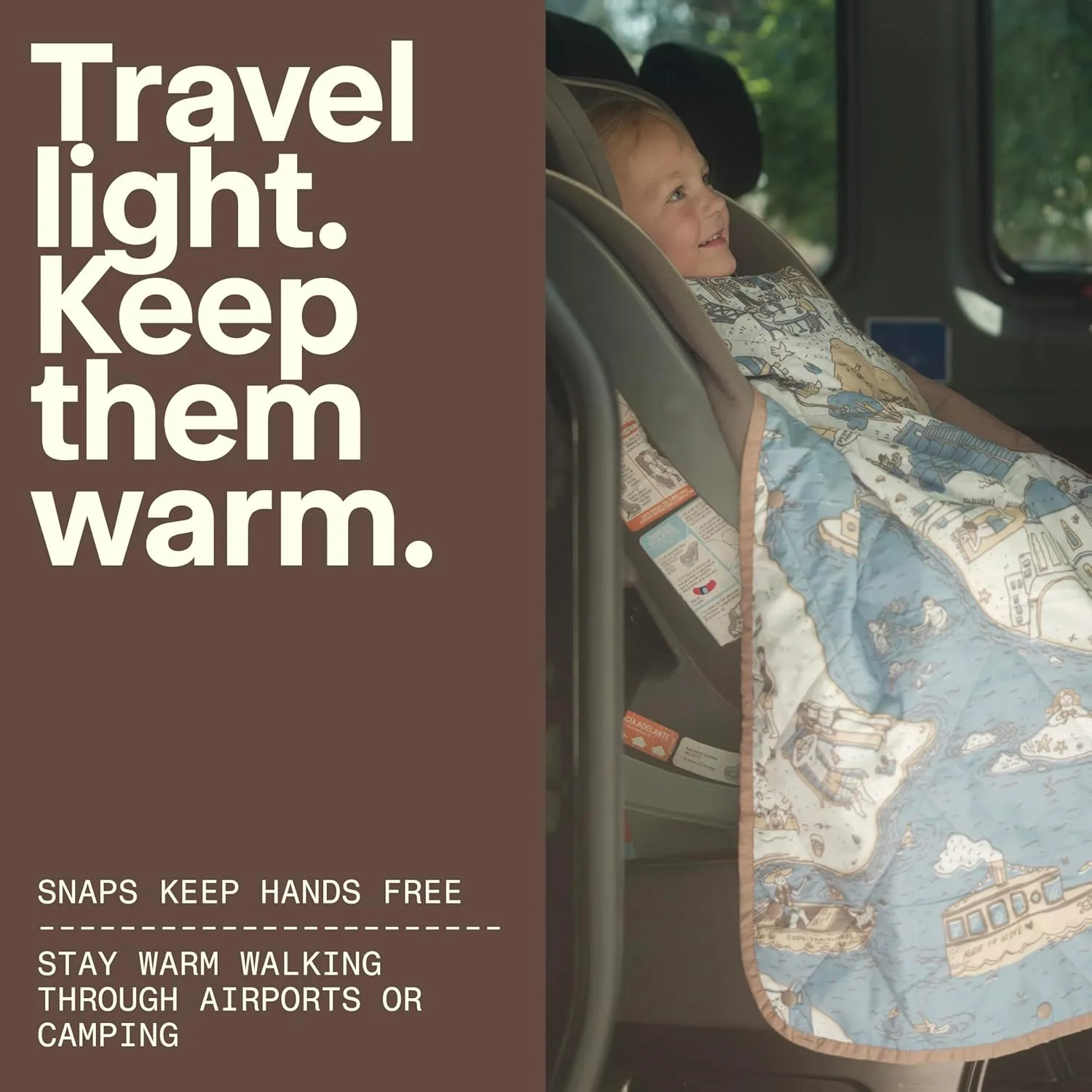 Gravel UltraPak Kids Travel Blanket - Outdoor Puffy Camping Blanket - Nylon 20D Fabric, Lightweight, Packable, Hands-Free Snap, Easy Clean, Ideal Waterproof Outdoor Blanket for Camping & More - Quartz
