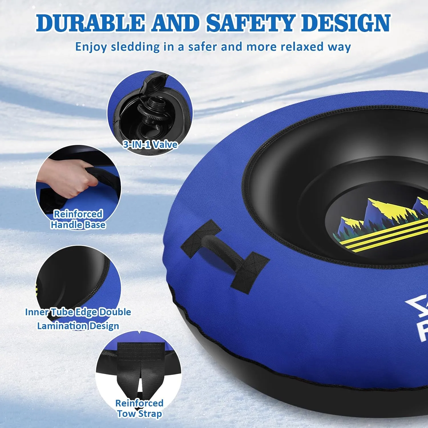 Heavy Duty Snow Tube with Premium Canvas Cover for Kids and Adults, 48'' Inflatable Snow Sled Made by Thickened Bottom, Sledding Winter Outdoor Fun Toys for Children Boys Girls