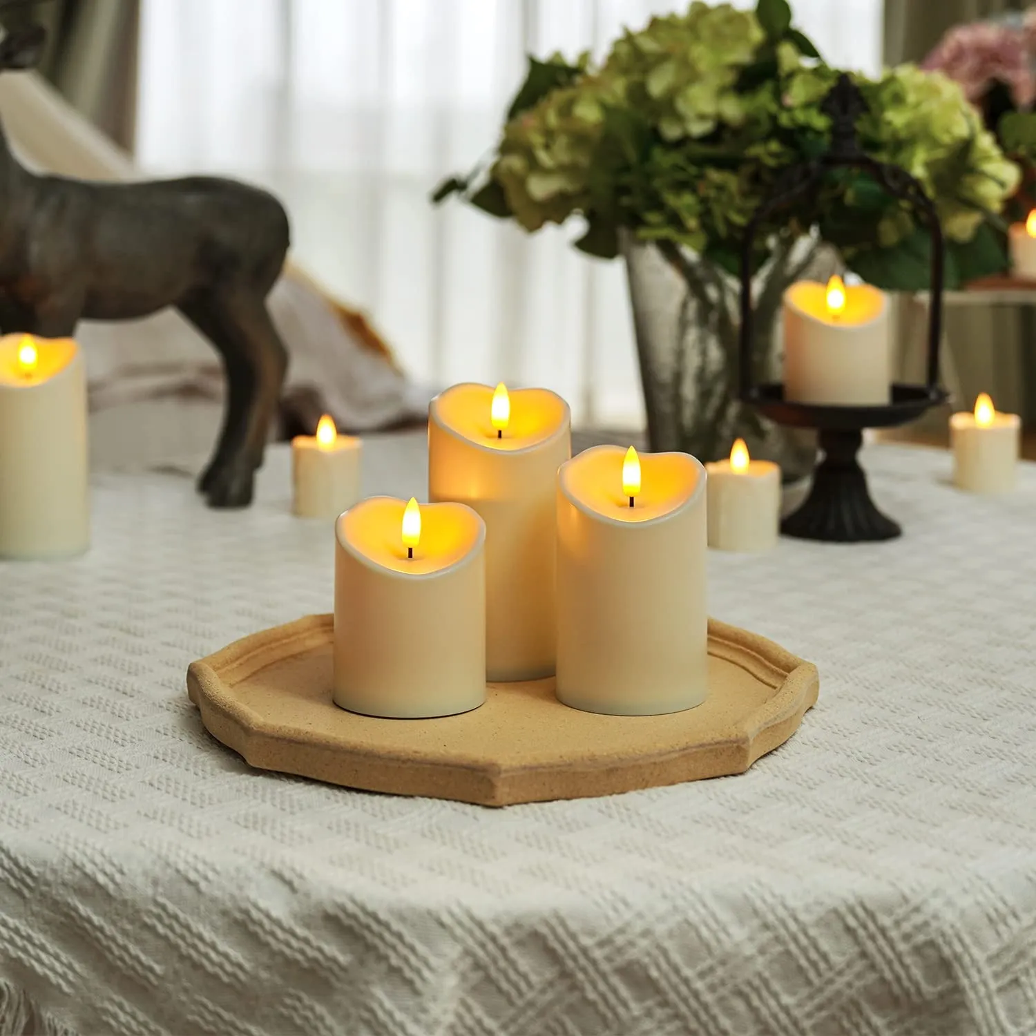Homemory Rechargeable Flameless Candles, LED Candles, Battery Operated Candles with Remote and Timers, Outdoor Waterproof, Long Lasting, Set of 3