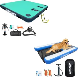 Inflatable Floating Dock Platform with Dog Water Ramp & Electric Pump, Multi-Person Floating Island Raft for Beach Lake Boating Ocean