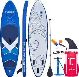 Inflatable Stand Up Paddle Board Utopia 10'5" x 31" x 6" All Round / Surf ISUP With Bravo SUP4 Double Action Hand Pump, 3 Piece 100% Carbon Paddle, 10' Leash, Portable Backpack And Repair Kit - REDDER