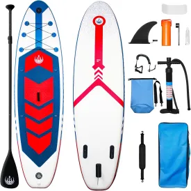 Inflatable Stand Up Paddle Board,10'6''33''Paddle Boards with Full Accessories,Lightweight & Wide Stable Design,Non-Slip EVA Comfort Deck for Paddle,Yoga,Fishing,Sunbathing,Blue Red and White