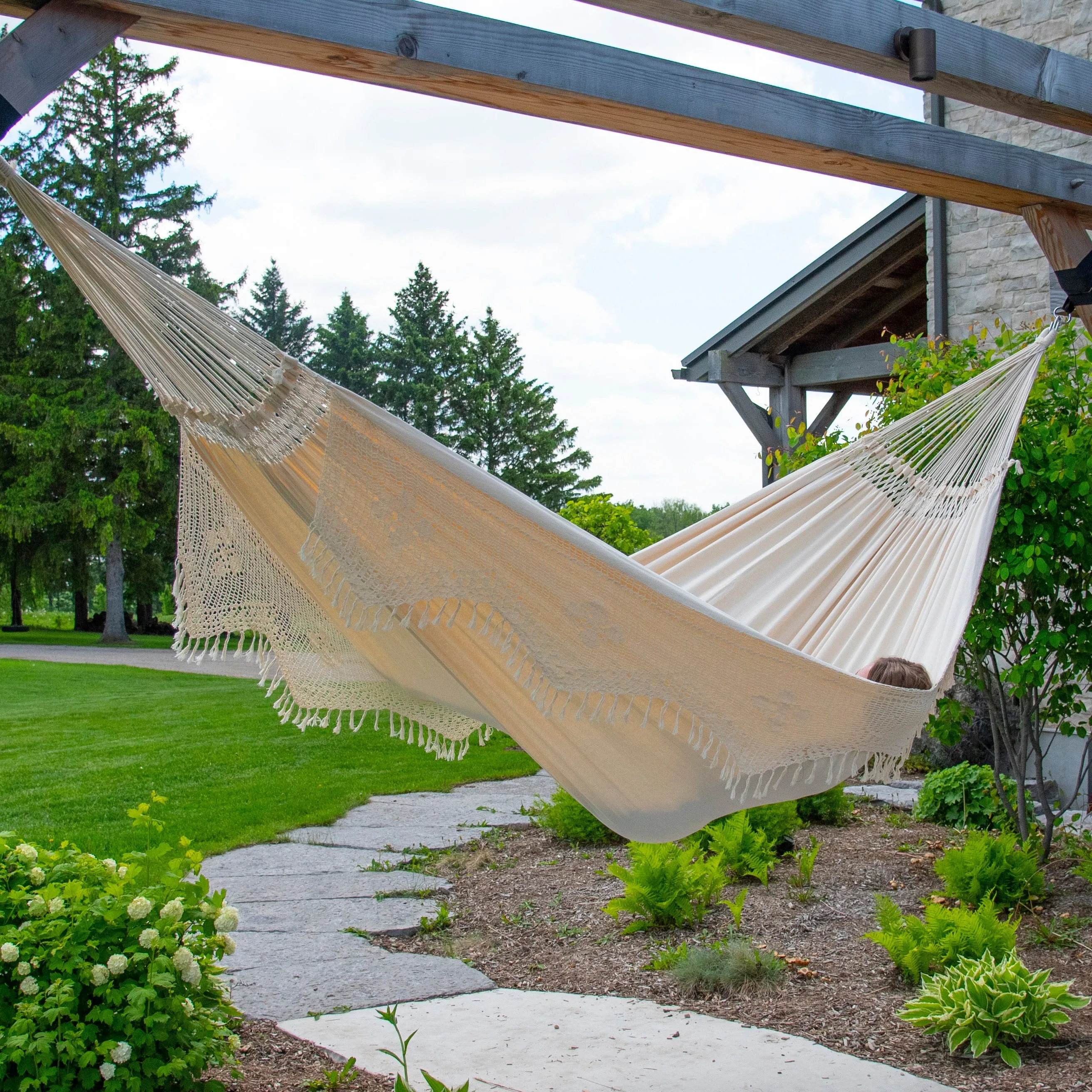 Ivory Double Brazilian Hammock with Fringe