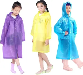 Kids Rain Ponchos, 3 Packs Portable Reusable Emergency Raincoats for 6-12 Years Old for Camping Hiking Traveling Backpacking