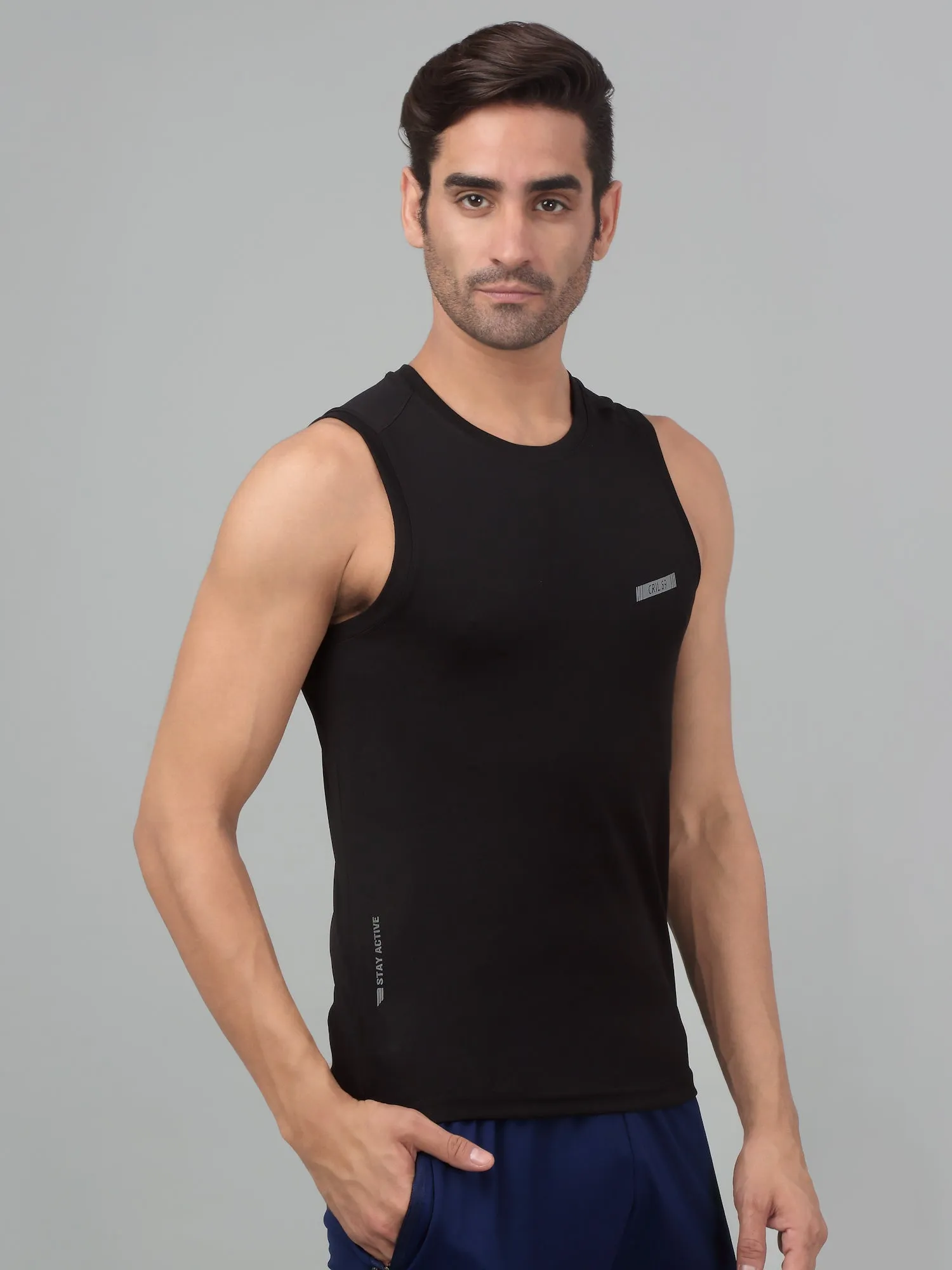 Men's Black  Round neck Sleeveless Tank top