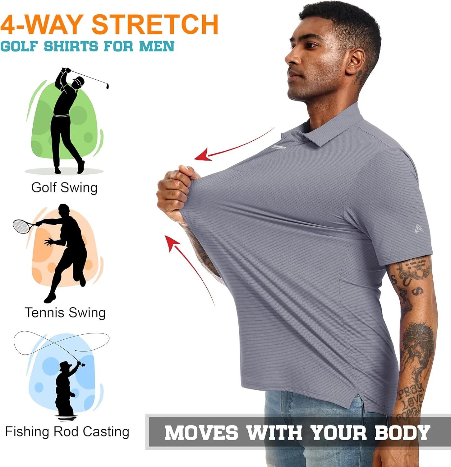 Men's Golf Polo Shirts UPF 50  Short Sleeve Dri Fit Polos Stretch Performance Collared Golf Casual Work Business Wear