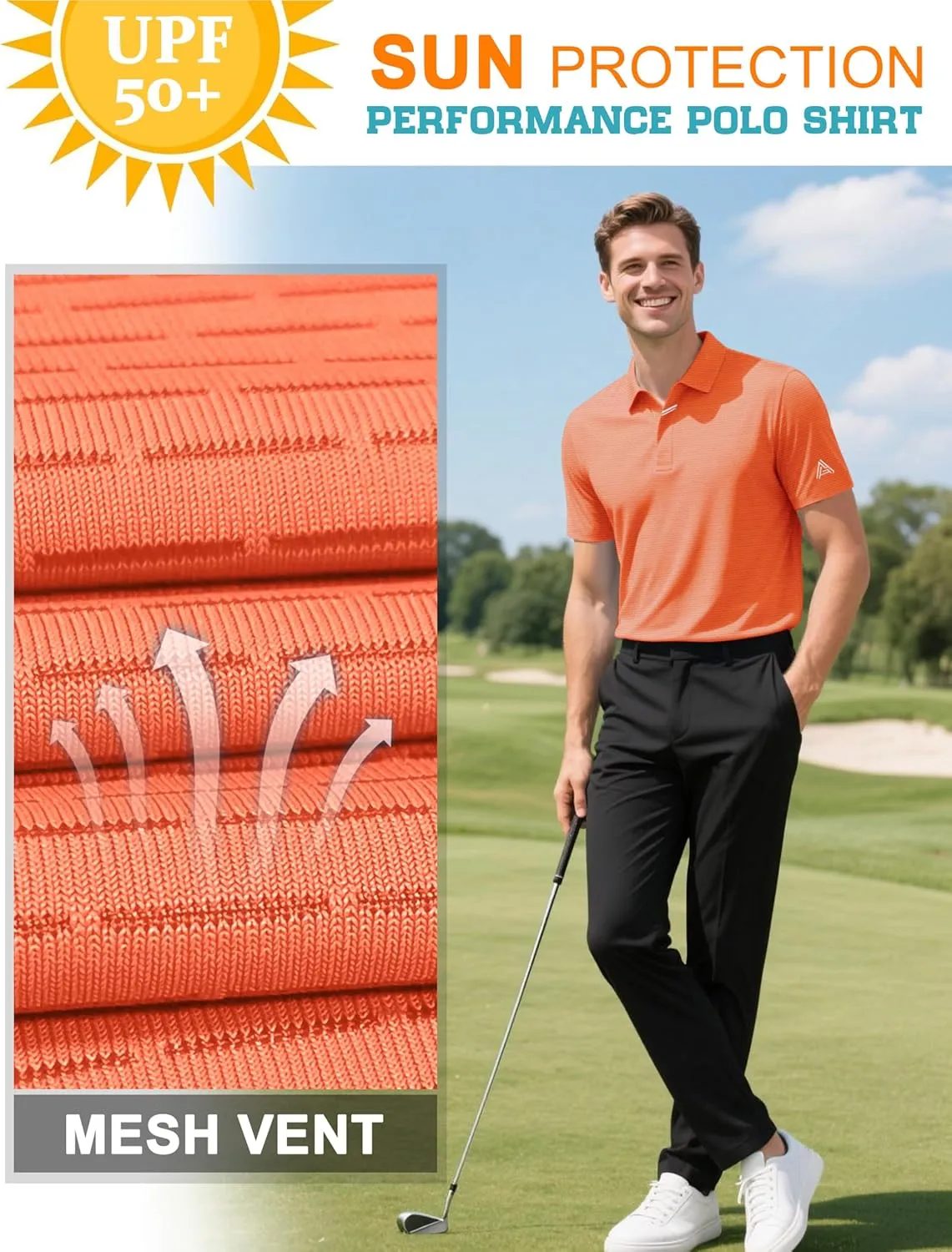 Men's Golf Polo Shirts UPF 50  Short Sleeve Dri Fit Polos Stretch Performance Collared Golf Casual Work Business Wear