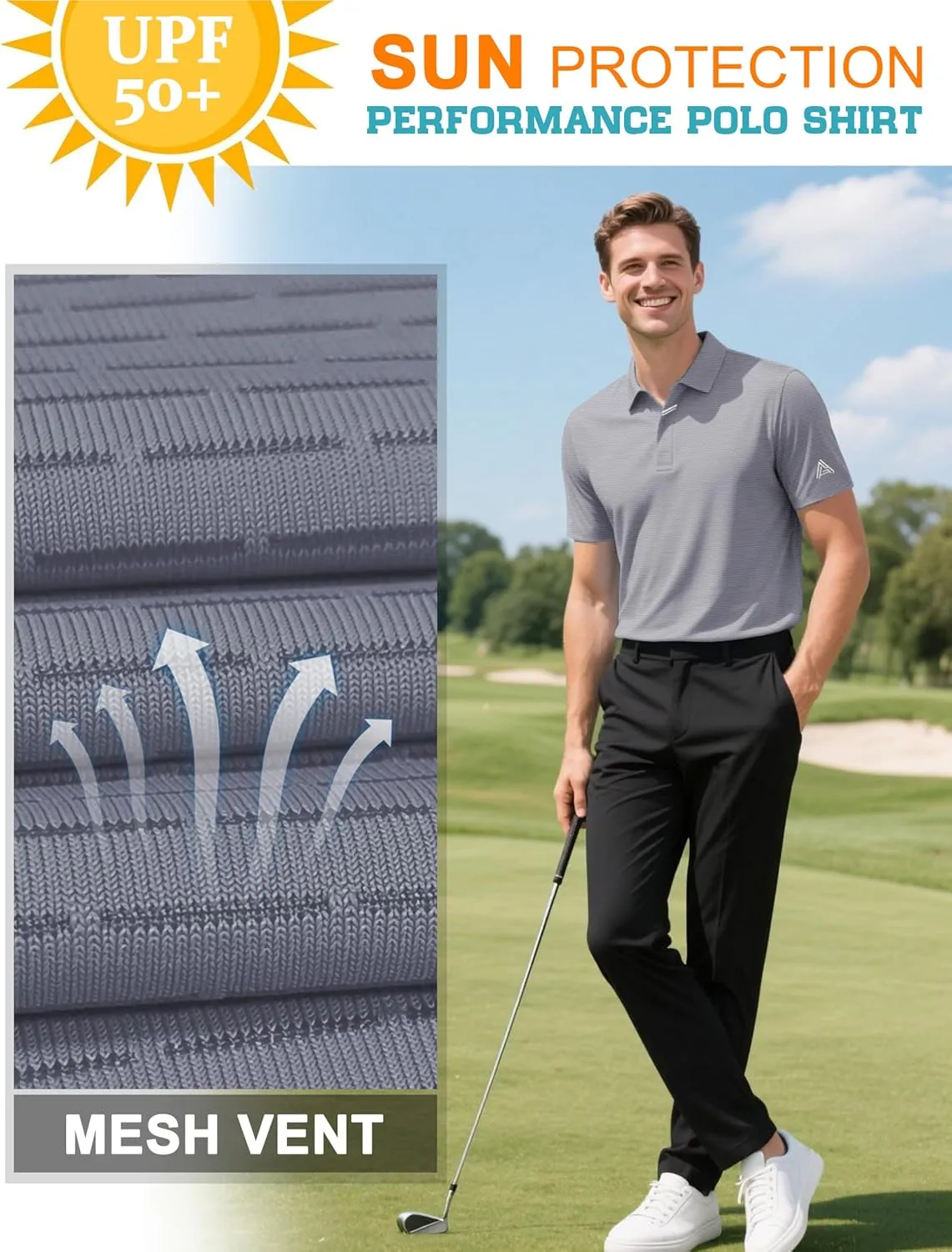 Men's Golf Polo Shirts UPF 50  Short Sleeve Dri Fit Polos Stretch Performance Collared Golf Casual Work Business Wear