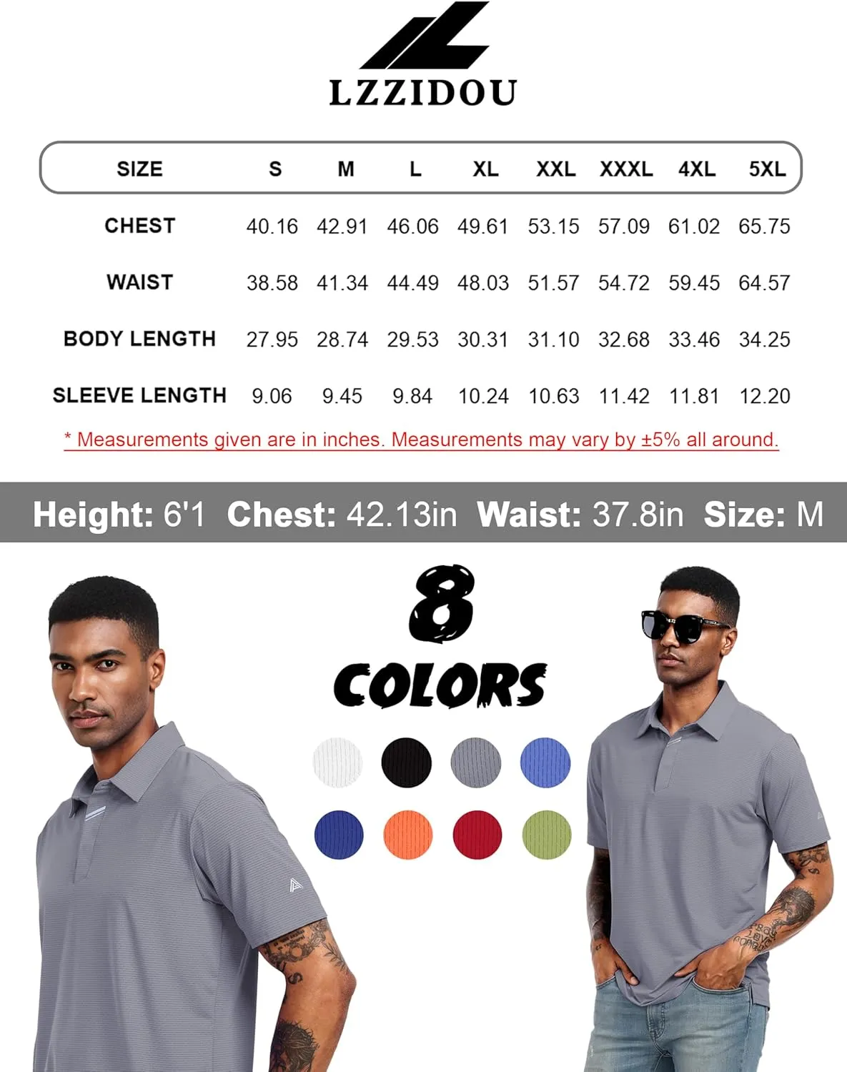 Men's Golf Polo Shirts UPF 50  Short Sleeve Dri Fit Polos Stretch Performance Collared Golf Casual Work Business Wear