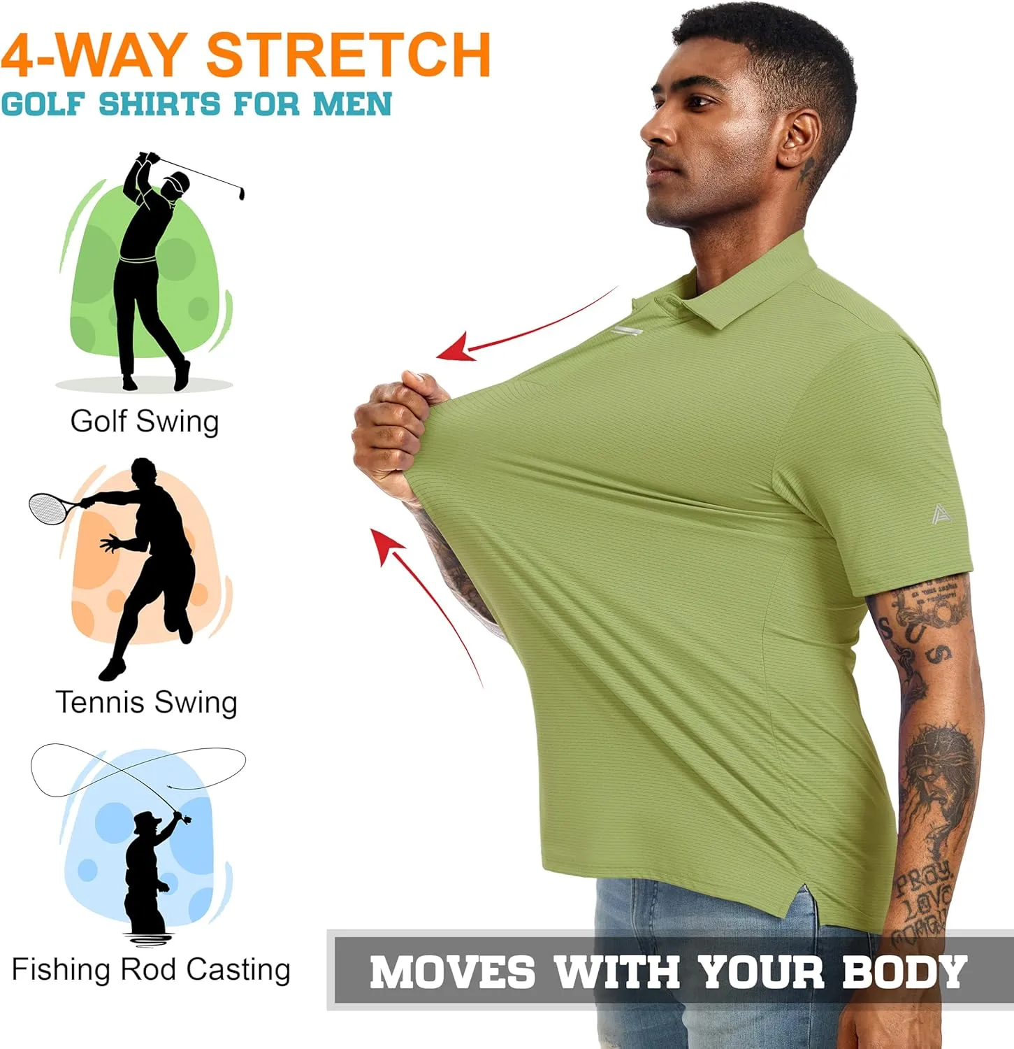 Men's Golf Polo Shirts UPF 50  Short Sleeve Dri Fit Polos Stretch Performance Collared Golf Casual Work Business Wear