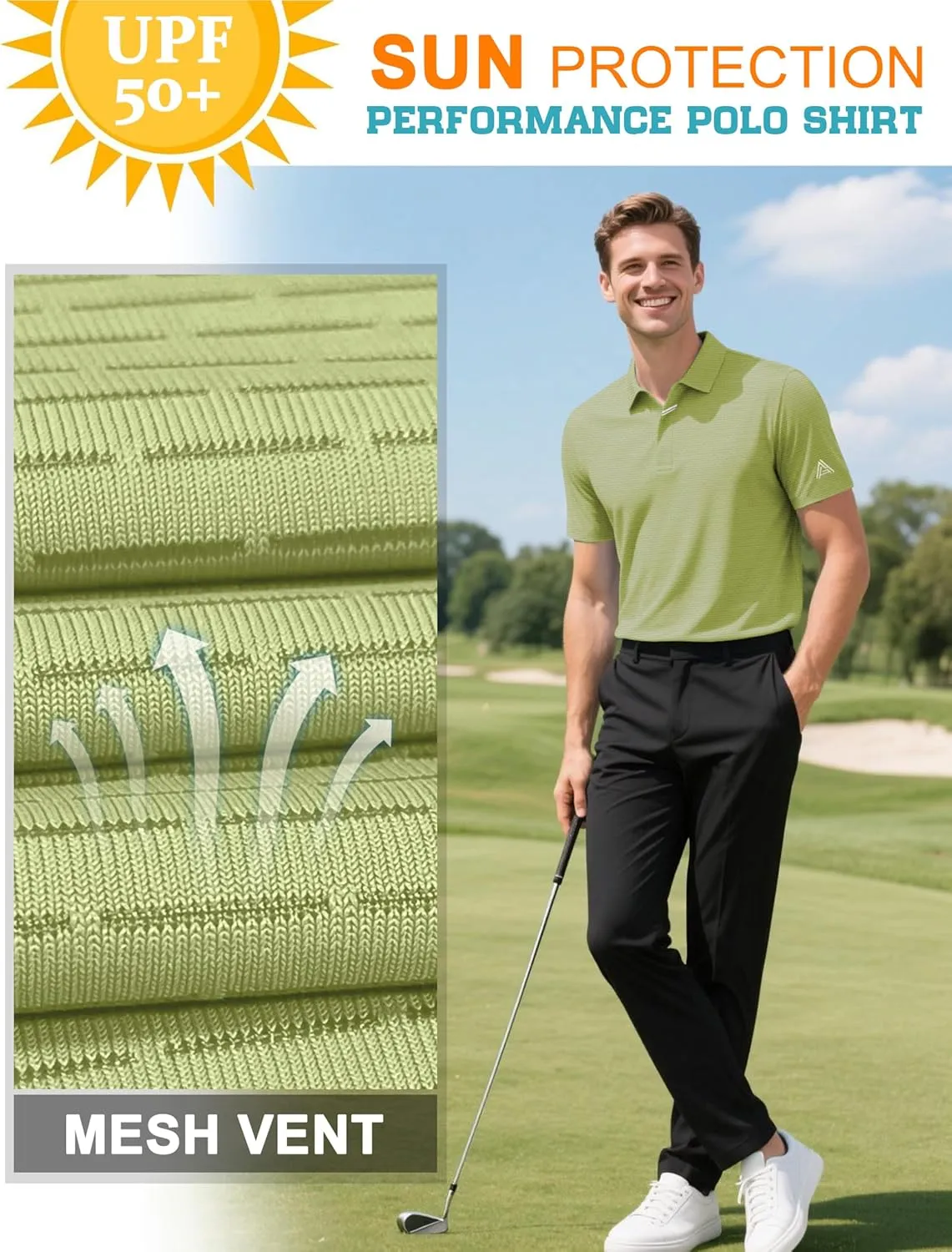 Men's Golf Polo Shirts UPF 50  Short Sleeve Dri Fit Polos Stretch Performance Collared Golf Casual Work Business Wear