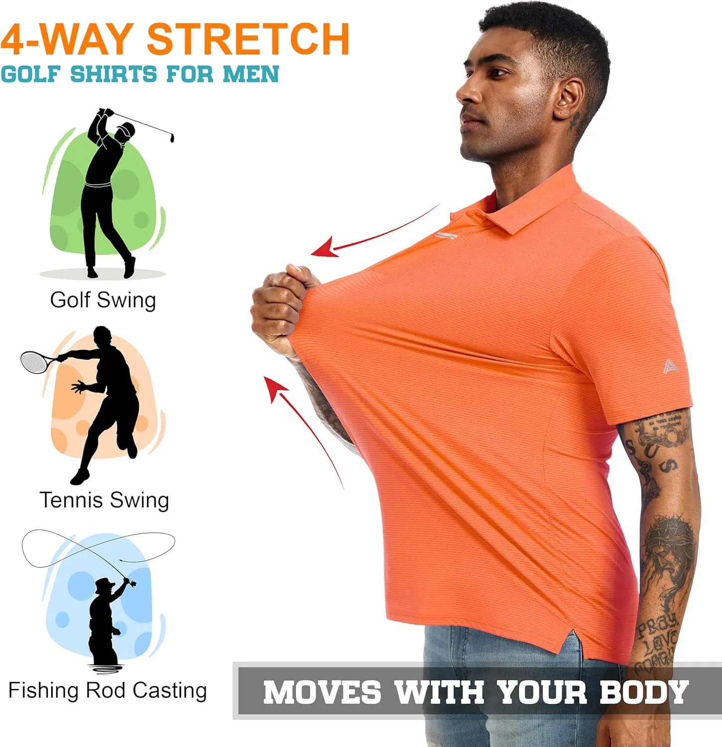 Men's Golf Polo Shirts UPF 50  Short Sleeve Dri Fit Polos Stretch Performance Collared Golf Casual Work Business Wear