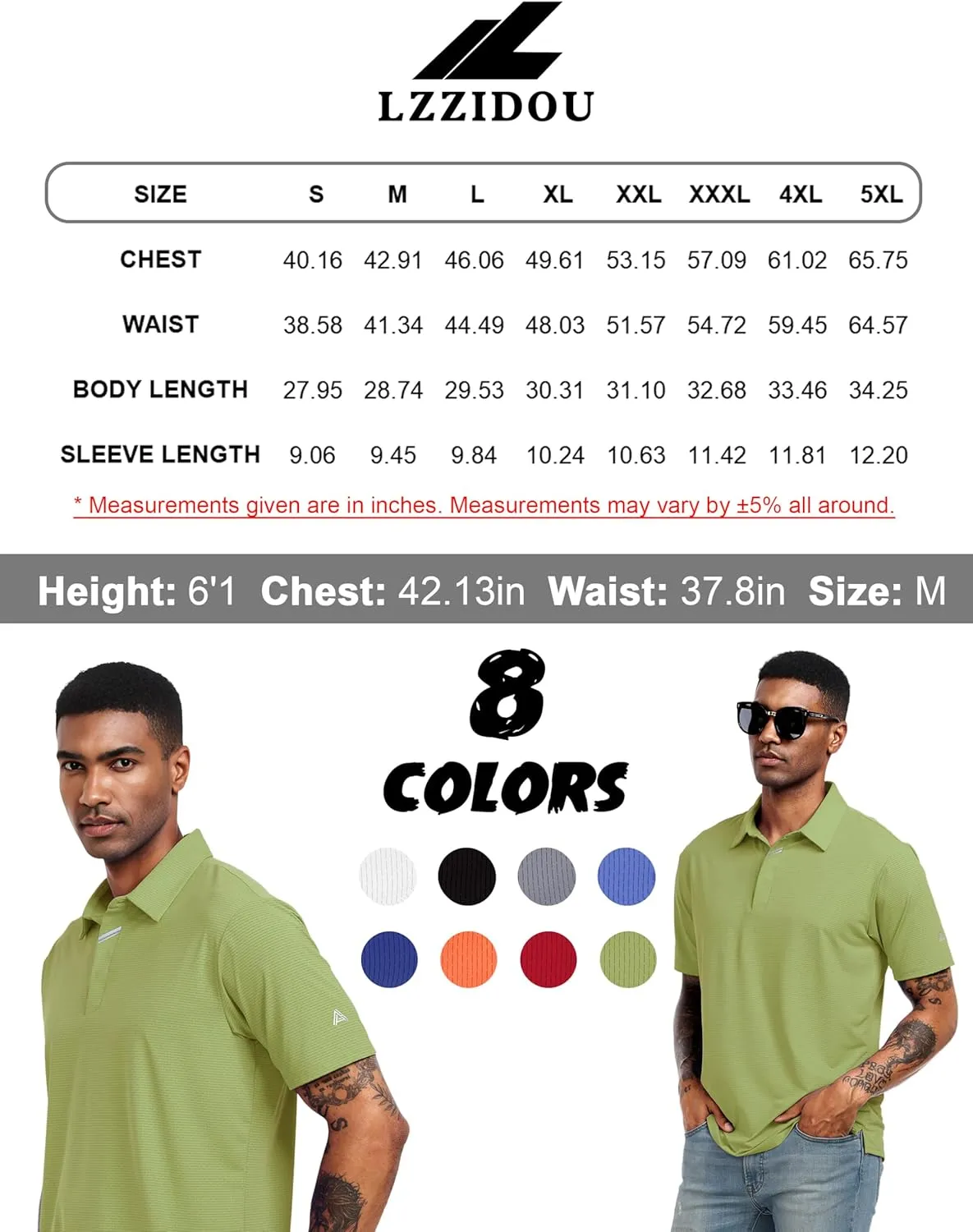 Men's Golf Polo Shirts UPF 50  Short Sleeve Dri Fit Polos Stretch Performance Collared Golf Casual Work Business Wear